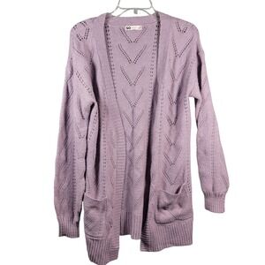 SO - Cardigan Purple Open Knit Long Sleeve Pockets‎ Sweater - Womens XS